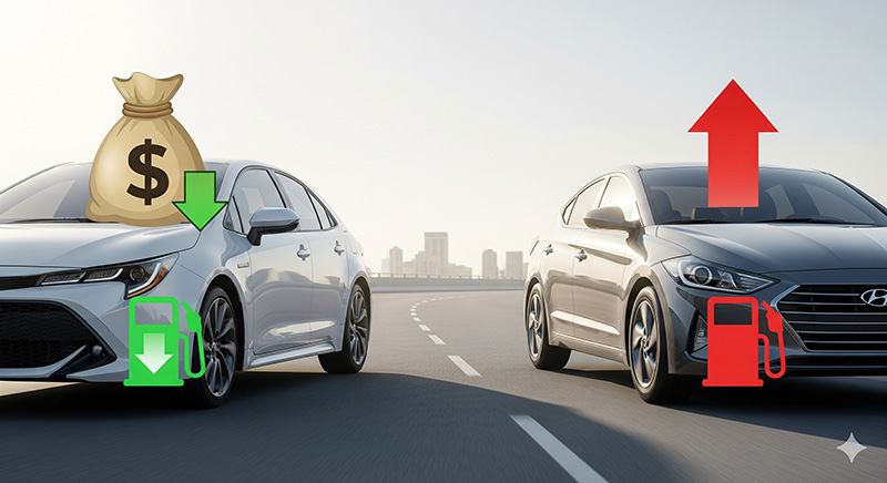 مقایسه تویوتا کرولا هیبرید با النترا بنزینی