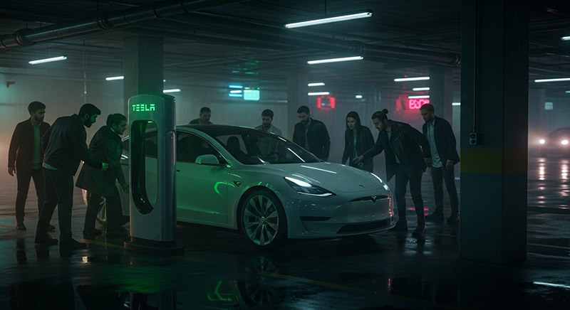 آیا خودرو تسلا قانونی در ایران شمارهگذاری شده؟ ماجرای تسلا در حال شارژ در عباسآباد